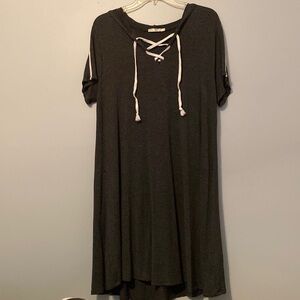 Heart and Hips Hoodie Dress Grey Short Sleeves Lace Front
